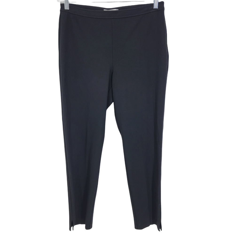 St. John Women's Lexi Knit Crop Side Leather Piping Stretch Black Ankle Pants 10